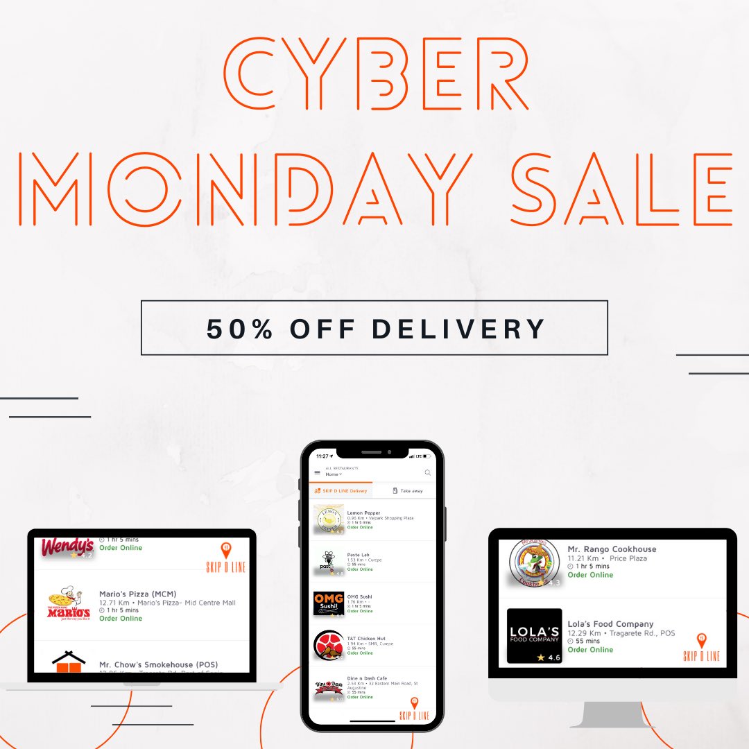 SKIPDLINEtt's tweet photo. #cybermonday Get 50% OFF Delivery today from 6 - 8pm! https://t.co/B0Iz5ETxX7