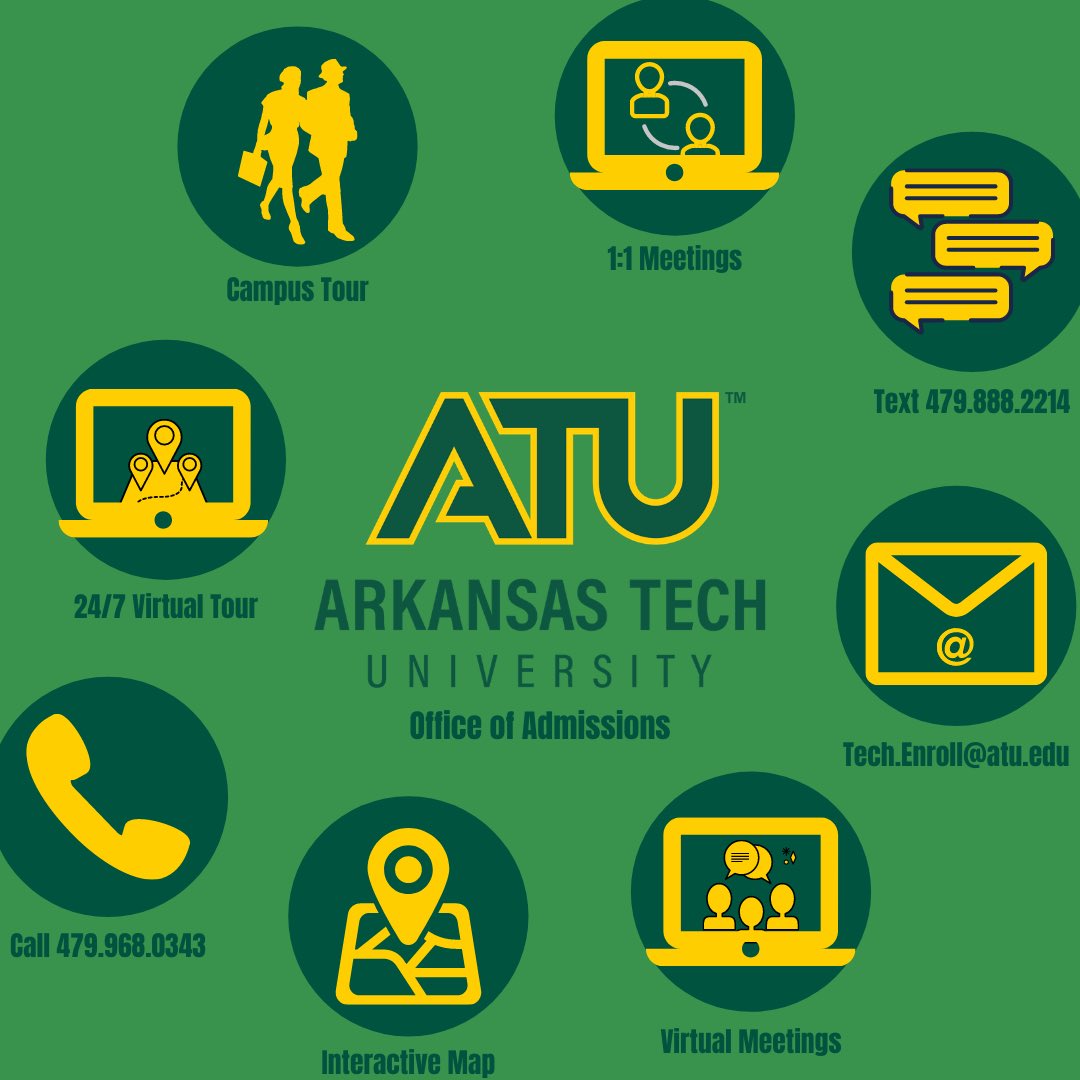 go2ATU's tweet photo. DYK there are a number of ways to reach the Arkansas Tech Office of Admission?
.
.
.
🖥: https://t.co/tJEcNYzTEG
📧: tech.enroll@atu.edu
💬: 479-888-2214
📞: 479-968-0343 https://t.co/2lbbYcRabv