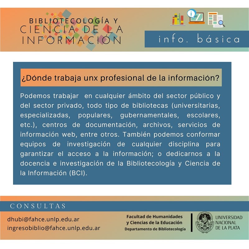unlpBCI's tweet photo. ¿Dónde trabaja unx profesional de la información?
👩‍💻📂📚📑🔍

📝La inscripción estará abierta hasta el 18 de diciembre. ¡Sumate a Biblio!
.
@unlpBCI @fahce
#bibliotecas #bibliotecología #informacion #cienciadelainformacion #fahce #unlp https://t.co/Z1R3zVMh2R