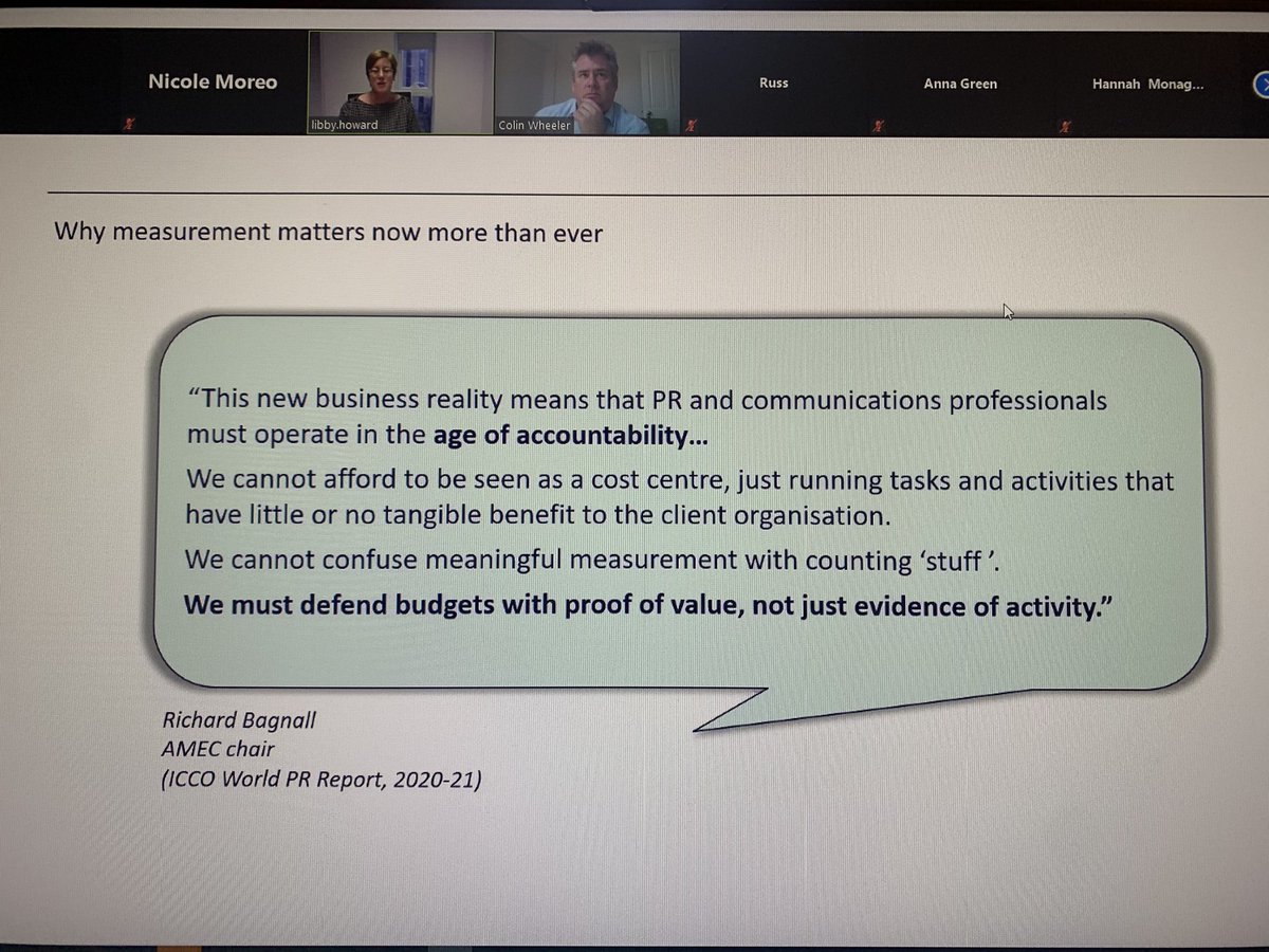 KikiMoreo's tweet photo. Love seeing this quote from @richardbagnall during this morning’s @PRCA_UK #PRCAMeasurement conference! #amecmm “why measurement matters now more than ever” https://t.co/2XKGwLG0Eb