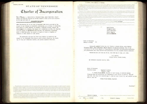 Highlander Folk School was established in 1932, by Myles Horton, Don West, Jim Dombrowski, Elizabeth Hawes, Malcolm Chisholm, and Rupert Hampton to train and organize Southern laborers. Here is their original charter of incorporation: 3/