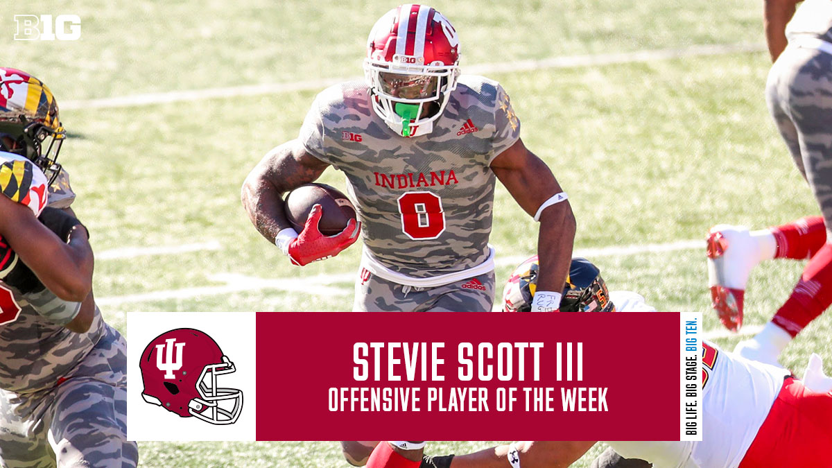 B1Gfootball's tweet photo. Stevie Scott III of @IndianaFootball is the #B1GFootball Offensive Player of the Week. https://t.co/MvpOjqG5uy