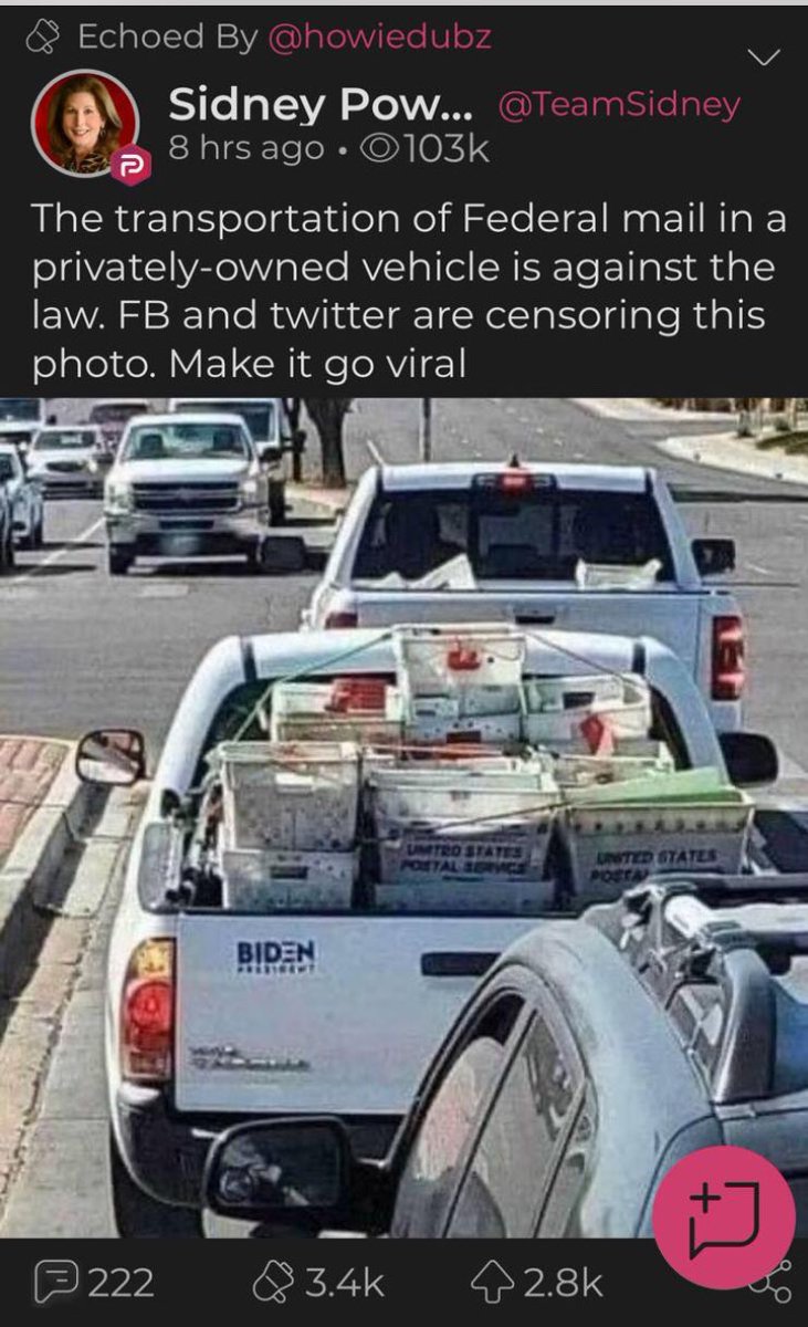 Just what we all want. Our USPS mail being transported in a private vehicle sporting a Biden/Harris bumper sticker. Super.