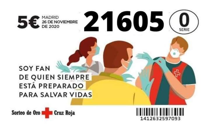 CruzRojaCuenca's tweet photo. [#SorteoOro]El n° 21605  @sorteodeoro vendido en #Cuenca ha sido premiado con 75 €/boleto en todas las SERIES.Las 4 últimas cifras de este n°coinciden con uno de los 4ºpremios agraciados el pasado 26 nov. 2020.Puedes recoge tu premio en @Correos Enhorabuena a los premiados!😊 https://t.co/REIuc925Ye