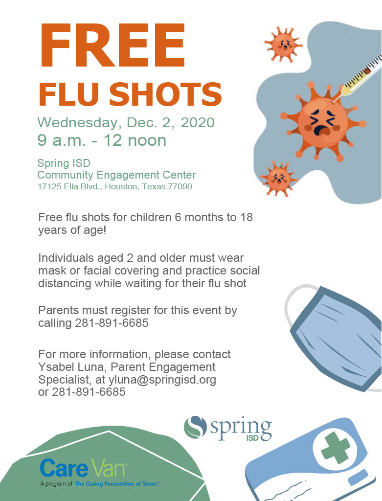 Spring ISD Family & Community Engagement (@springisd_face) on Twitter photo Free Flu Shots at the Spring ISD Community Engagement Center, December 2nd! Call 281-891-6685 or email yluna@springisd.org to register your children. #stayhealthySpringISD <a href="/SpringISD/">Spring ISD</a> Free Flu Shots at the Spring ISD Community Engagement Center, December 2nd! Call 281-891-6685 or email yluna@springisd.org to register your children. #stayhealthySpringISD <a href="/SpringISD/">Spring ISD</a>