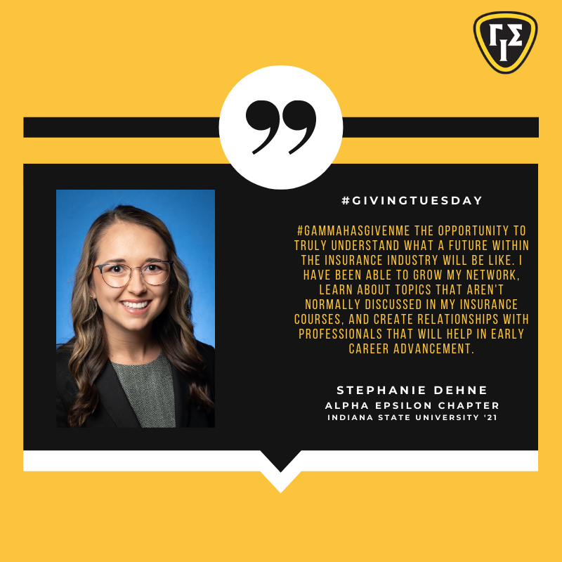 GammaIotaSigma's tweet photo. "#GammaHasGivenMe the opportunity to truly understand what a future within the insurance industry will be like." - Stephanie Dehne, @GISAlphaEpsilon, @indianastate, @IndStateIRM #GivingTuesday
#GivetoGamma to #supportstudents like Stephanie: https://t.co/zmzFFOwZwI https://t.co/J0bfVVTUpJ