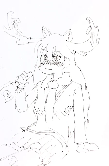 4枚溜まったので飲んだくれヨロヘラ絵物語的にまとめ
①いい感じでヨッパケたヘラジカ様の図
②ヘラジカ様アルハラでござるよの図
③あー!そのお酒ヨロビちゃんにもくださーいの図
④どうやって登ったでござるかの図
〜劇終〜 