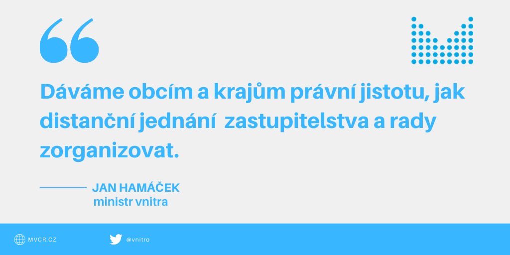 Posilujeme právní jistotu obcí a krajů. @strakovka schválila návrh @jhamacek, aby možnost distanční účasti zastupitelů a členů rady na jednaních výslovně upravoval zákon❗
Jednoznačný právní rámec zatím v legislativě chyběl.
Více zde ➡️ https://t.co/NH0fOzIpEO https://t.co/23JqNE50nU