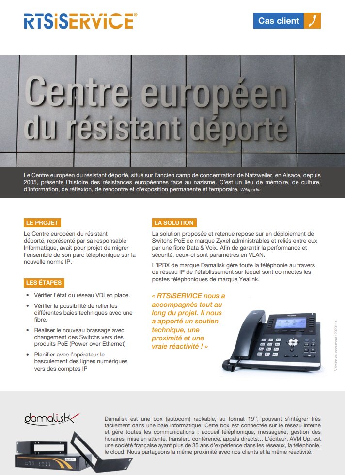 Belle success story pour #RTSiSERVICE au #Centre #européen du résistant déporté du #Struthoff Natzwiller ( #Alsace Bas-Rhin ). Un projet de #migration de l’ensemble du parc #téléphonique sur la nouvelle norme IP et réalisé grâce à la plateforme de notre partenaire #Damalisk.