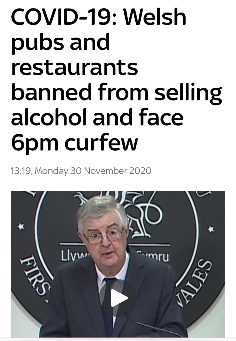 Or to put it another way - “We are not going to order you to close your business all day, but we are going to make it virtually impossible to be a viable business. That way we think we can’t be blamed or held responsible.”
#WALES #alcohol #pubs #lockdown