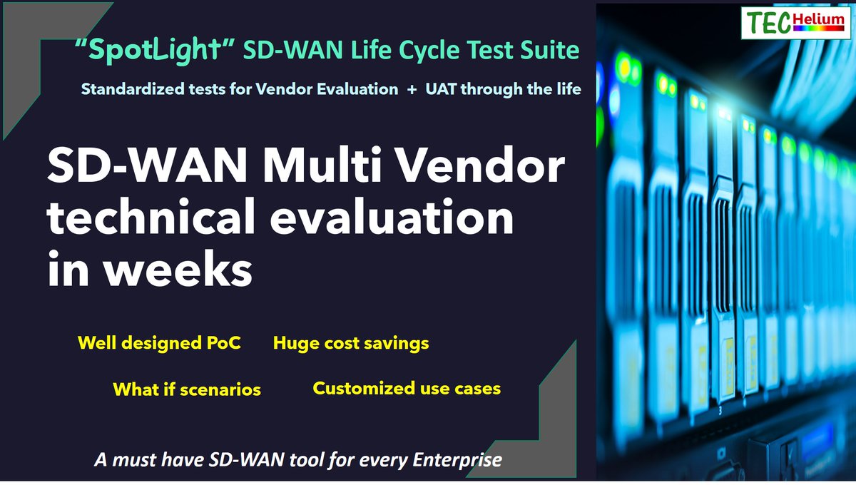 Technical evaluation of Multiple #SDWAN vendors is now a breeze with #SpotLight #SDWANtestsuite. Standardized tests, well defined PoC and test for what if scenarios. Purpose built SD-WAN tool is an asset for every Enterprise   #sdwanpoc #sdwantestplans #sdwanvendors #sdwantesting