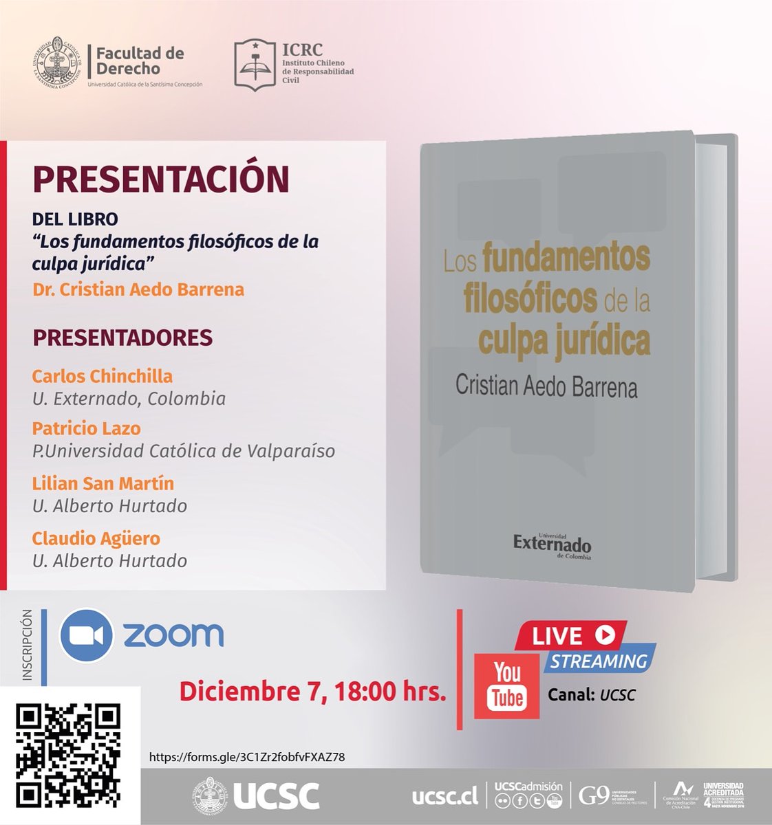 Los esperamos a todos en la presentación del libro "Los fundamentos filosóficos de la culpa jurídica" de nuestro Director Cristian Aedo B. La obra será presentada por destacados académicos de derecho civil. ¡Acompáñanos! Inscripciones aquí: forms.gle/3C1Zr2fobfvFXA…