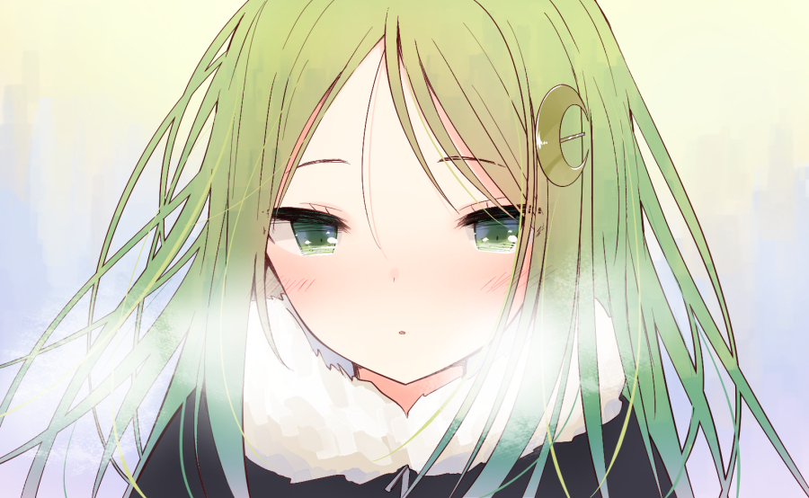 nagatsuki (kancolle) 1girl solo long hair green hair hair ornament green eyes crescent hair ornament  illustration images