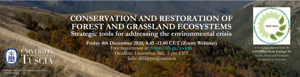 IUFRO's tweet image. 📢Online International Workshop "Conservation and restoration of forest and grassland ecosystems - Strategic tools for addressing the environmental crisis" 

🗓️December 4th 2020,⏰8:45 - 13:00 CET

Please register at➡️rb.gy/xwlc0s. 

⚡️Deadline: December 3rd, 5 pm CET