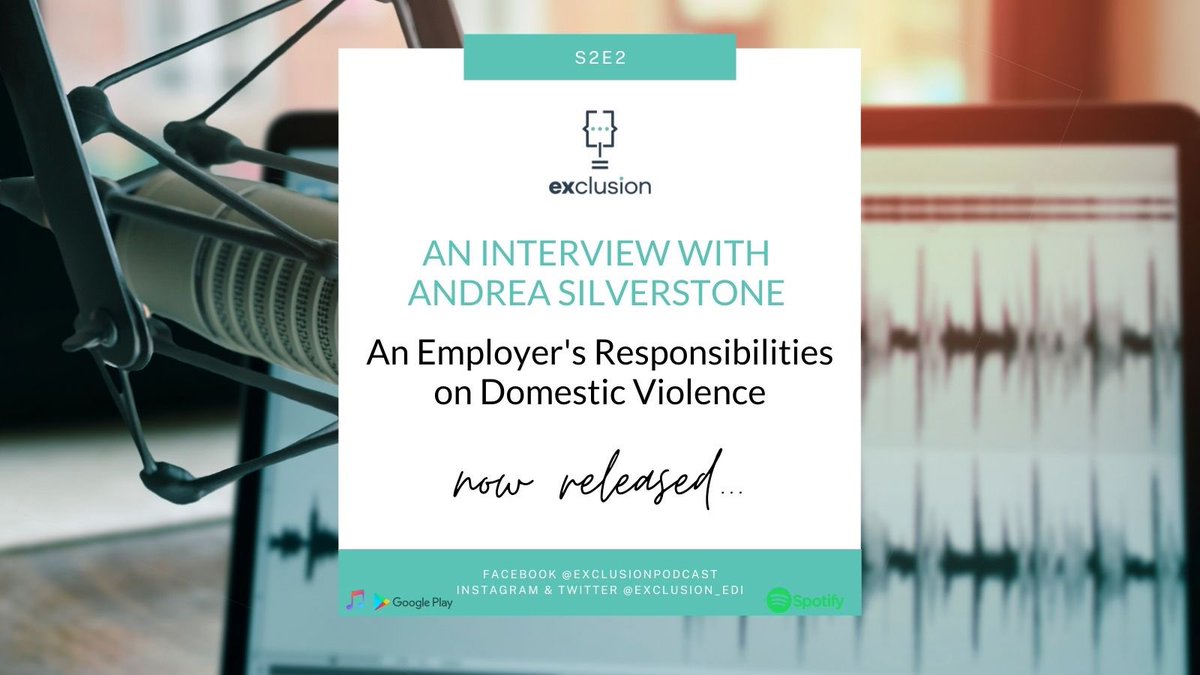 Exclusion_EDI's tweet photo. New Episode! An important discussion on an Employer’s Responsibilities towards Domestic Violence with Andrea Silverstein from Sagesse #16DaysToEndGenderBasedViolence #WorkplaceViolencePrevention #DomesticViolencePrevention #RealTalk #EDI #Equity #Diversity #Inclusion #Equality https://t.co/8u5UbUWUqe