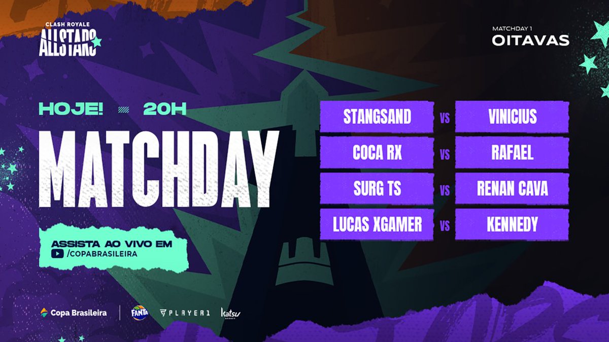 Hoje é a estréia do #AllStarsBR, e teremos esses duelos!!🔥😎
É hojeee!!

<a href="/StangSand/">Stang</a> 🆚 <a href="/Vinicius_OP2/">Vinicius</a>
<a href="/CocaRX/">Coca rX</a> 🆚 <a href="/RafaelM_CR/">Rafael</a>
<a href="/Surg_Ts/">Surg TS</a> 🆚 <a href="/RenanCavaCR/">RenanCava</a>
@lucasxgamercr_ 🆚 <a href="/kennedyclash_/">KENNEDY CLASH ⚡️</a>

Vocês poderão acompanhar a partir das 20hrs em nosso canal.

⬇️CANAL:⬇️
youtube.com/c/CopaBrasilei…
