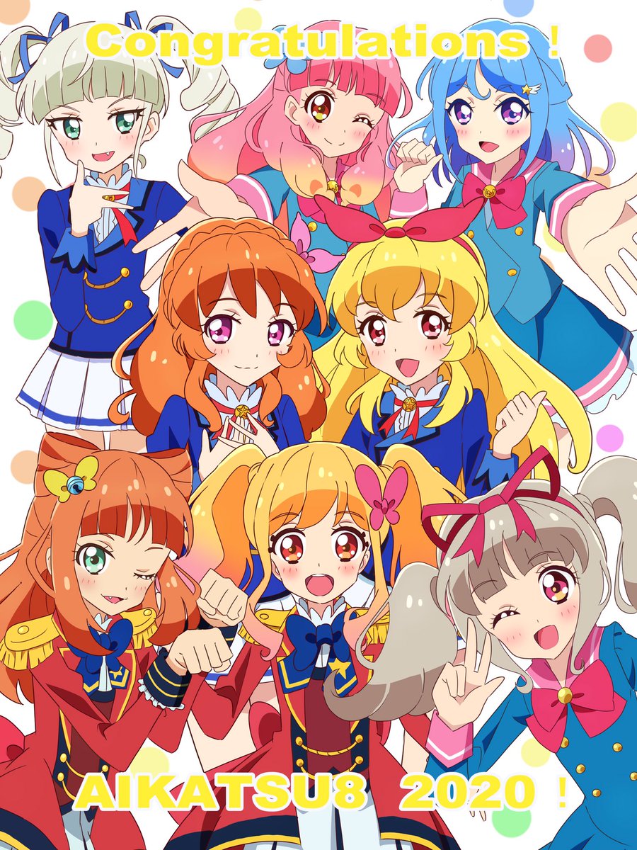 hoshimiya ichigo multiple girls one eye closed cone hair bun smile 6+girls pink hair blue hair  illustration images