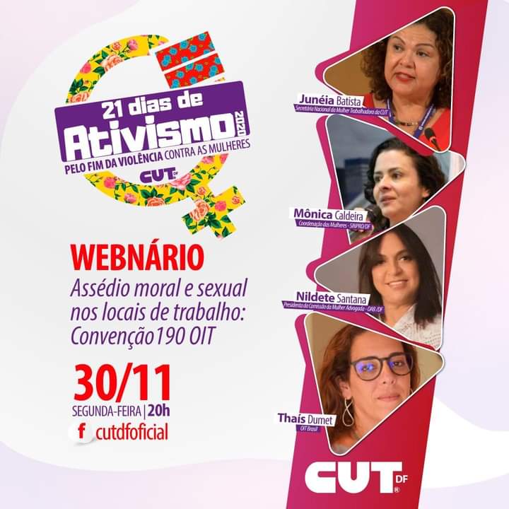 OITBrasil's tweet image. Estaremos lá! Debate sobre " Assédio moral e sexual nos locais de trabalho: Convenção 190 OIT" 

A atividade será transmitida pela páginas da #CUTDF no Facebook CUT DF e no YouTube bit.ly/2VlbtgB, a partir das 20h. 
#TrabalhoDecente para todas, todes e todos!