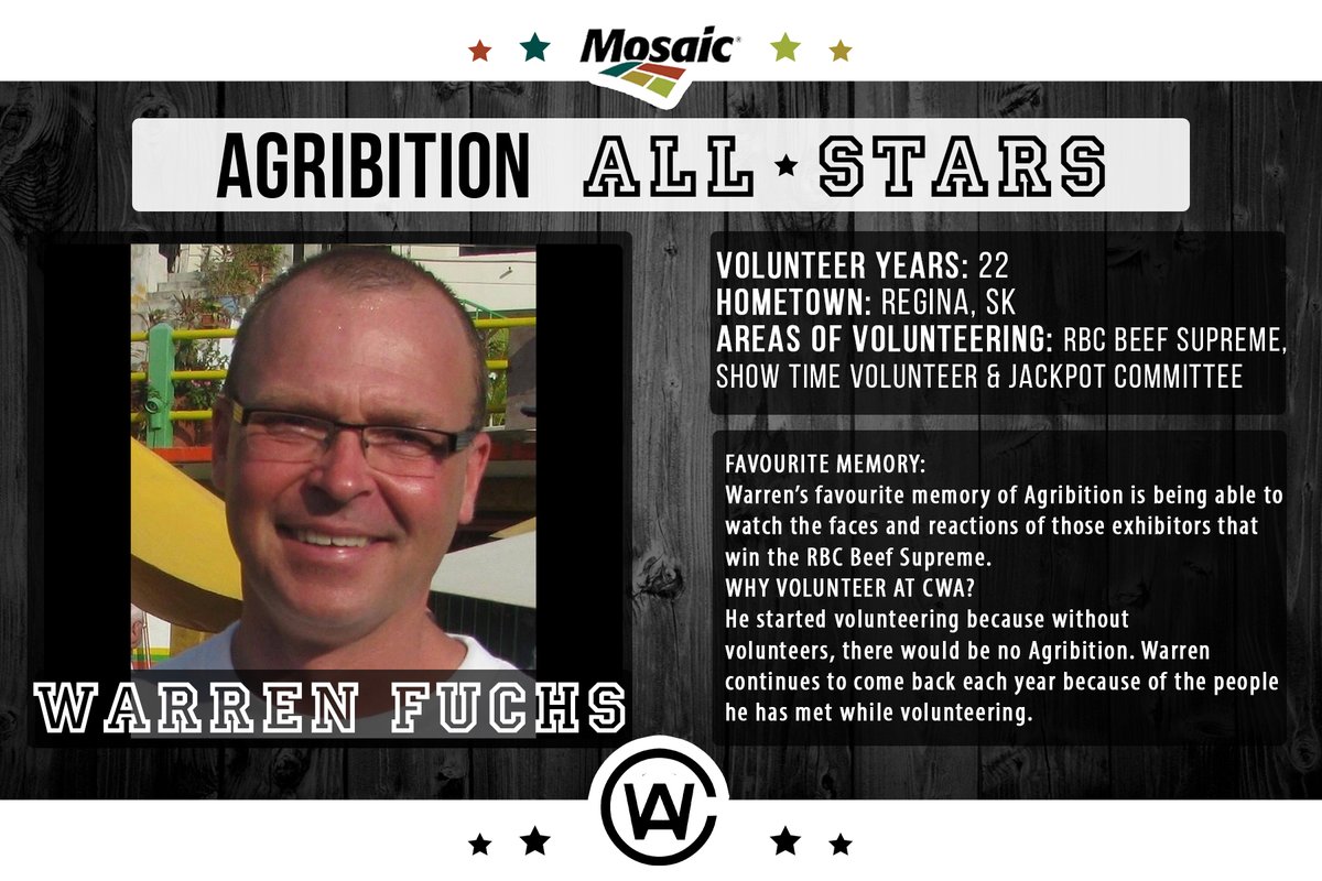 Agribition's tweet photo. Warren Fuchs is the Agribition All Star for this week! We appreciate all your help throughout the years Warren! #CWA20 @mosaicincanada https://t.co/ye7jpIxv93