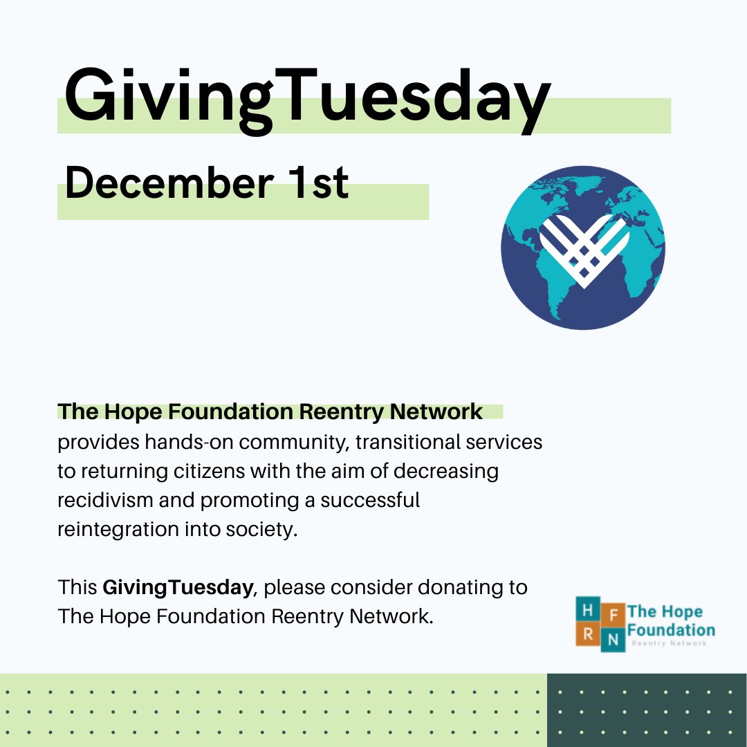 hfoundation2013's tweet photo. Tomorrow is #GivingTuesday! Please consider supporting The Hope Foundation Reentry Network. We provide mentoring and transitional services to returning citizens in Washington, DC. You can support our mission here: https://t.co/wjHnWtbdIf https://t.co/GSdU3fDs2d