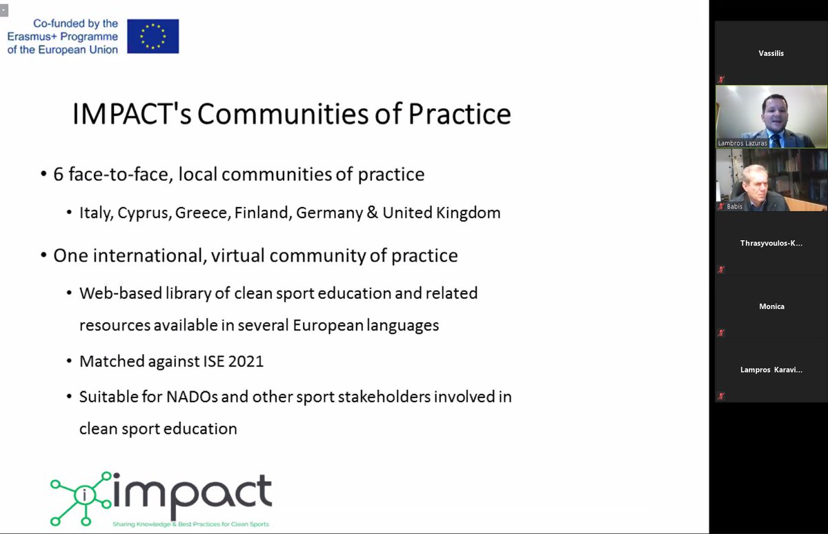 Dr Lazuras on project IMPACT at the 4th International Conference on Doping Prevention, and how it helps in implementing WADAs ISE. Thank you Aristotle University of Thessaloniki for organizing it!