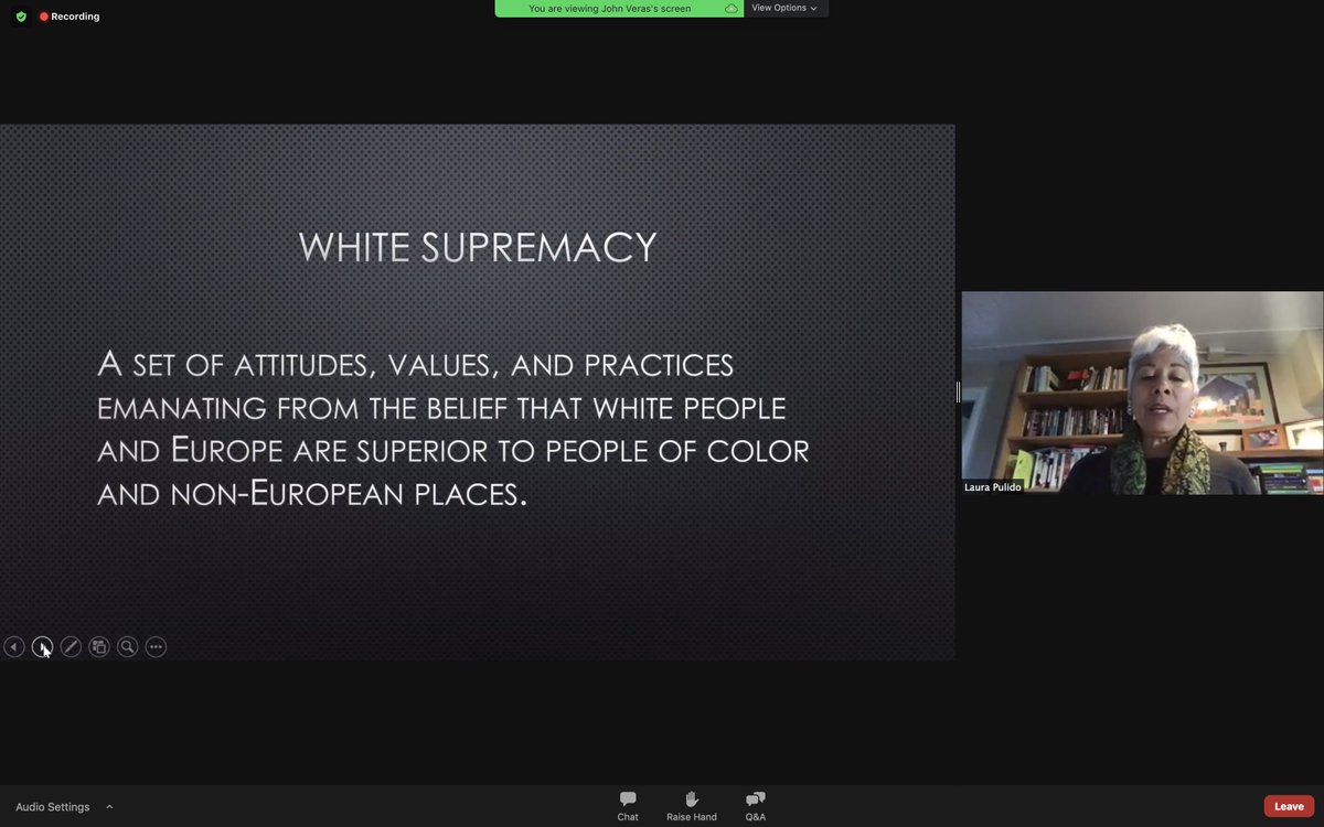 "White Supremacy as Roadblock to Sustainability" by Laura Pulido,  @uoregon, begins with a definition of white supremacy.