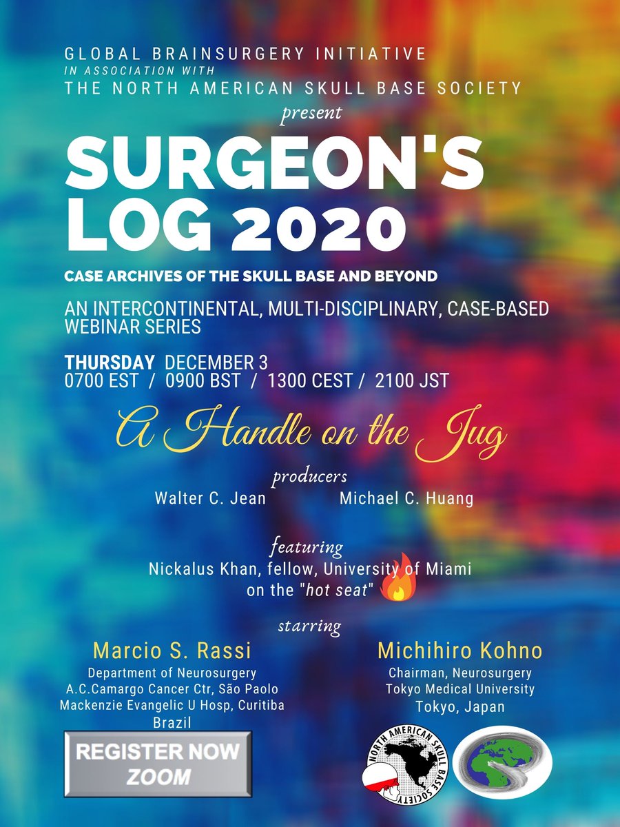 #SL2020 is BACK! This Thurs, a new episode with guests <a href="/KhanNickalus/">Nickalus Khan</a> <a href="/UMneurosurgery/">UM Neurosurgery</a> Marcio Rassi and Michihiro Kohno. Join us LIVE: us02web.zoom.us/webinar/regist… <a href="/NASBSorg/">NASBS</a> <a href="/jacquesmorcosmd/">Jacques Morcos MD FRCS FAANS</a> <a href="/SC_Froelich/">Sebastien Froelich</a> <a href="/youngneuros/">AANS Early-to-mid Career Committee (#E2M)</a> <a href="/AsianCNS/">ACNS (Asian Congress of Neurological Surgeons)</a> <a href="/NWebinar/">Neurosurgery Webinar</a> <a href="/BrainSpineGroup/">Brain & Spine Group</a> <a href="/UncleHarveyNSG/">Uncle Harvey</a> <a href="/LuisBorbaNeuroc/">Luis A B Borba, MD PhD, IFAANS</a>
