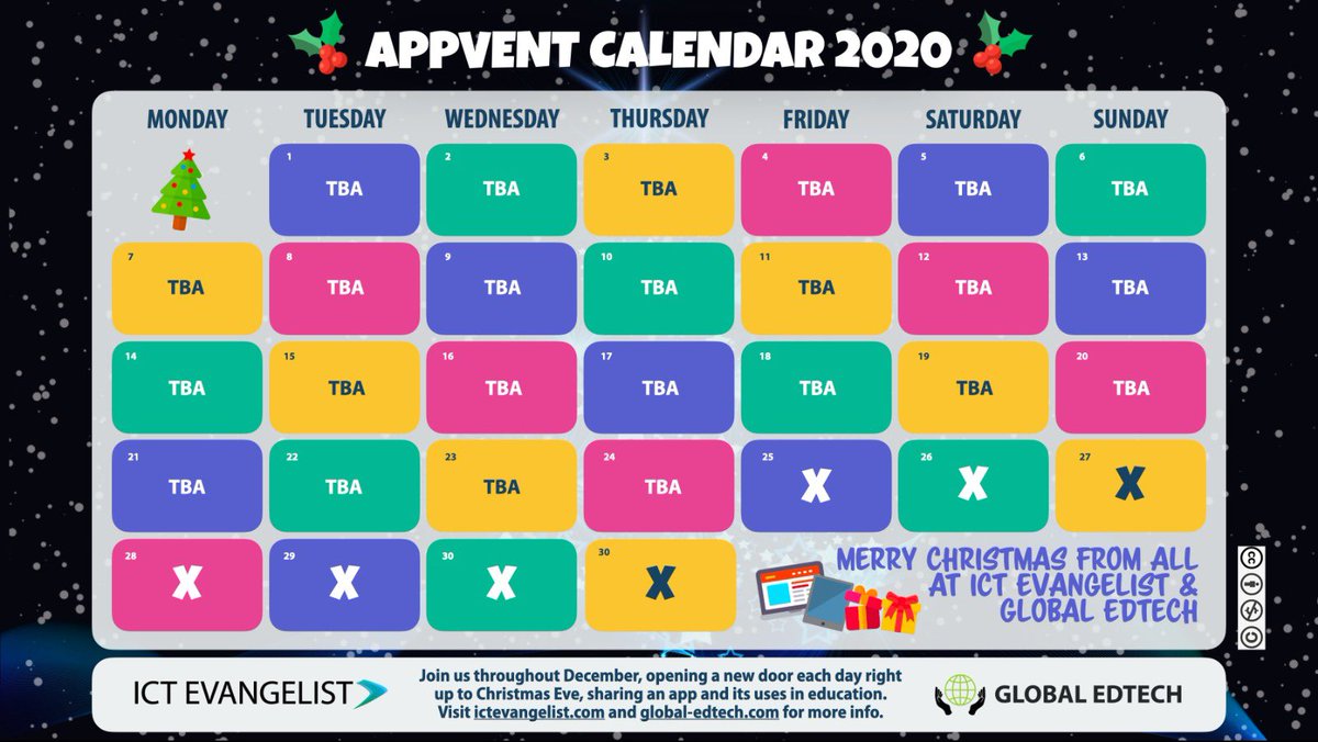 global_edtech's tweet photo. We are excited to launch our #AppventCalendar tomorrow with some superb selections of apps, tools and solutions to help everyone in their knowledge & use of #edtech #globaledtech - follow us and @ICTEvangelist for our daily updates on the calendar! https://t.co/D8M50zmNrR