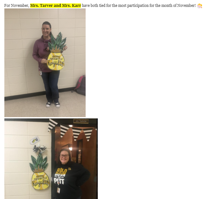 Herring_MCMS's tweet photo. I'm sharing November's Pineapple Royalty honors with my teammate, @Tarver_MCMS, and I couldn't be happier! @MCMS_Bulldogs @1coleman9 #PineappleMCMS https://t.co/8J0gPRkNBU