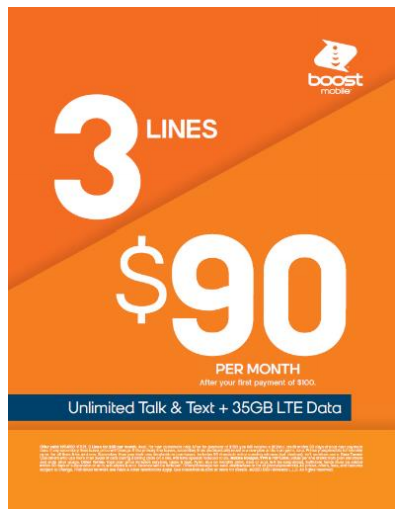 BoostMichigan's tweet image. 3 for $90 Boost Mobile Family Plan Offer Starting Month 2
Effective
11/24/20 – 1/7/21
Boost will be offering new (port and non-port) customers 3 new lines for $90* with 35GB of
High Speed Data and 30GB of Hotspot. Plus, add a 4th or 5th line for an additional $30
each line.