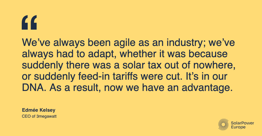 “We’ve always been agile. It’s in our DNA” — <a href="/edmeekelsey/">Edmée Kelsey</a> (CEO, <a href="/3megawattsolar/">3megawatt</a>)

Building business resilience and sustaining growth during #COVID19 were at the 💛 of one of last week's key session of #SolarQuality2020☀️. 

Read our takeaway: bit.ly/37rDWr0