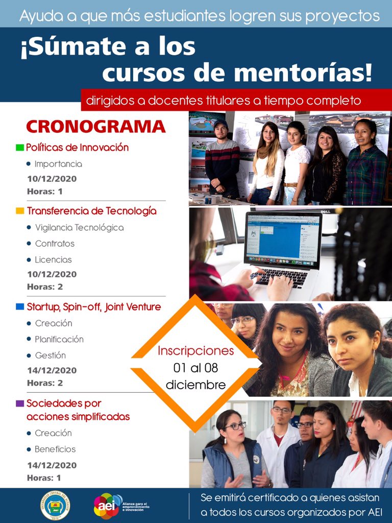 lacentralec's tweet photo. #PARTICPA 
👩🏾‍🏫👨🏾‍🏫 Te presentamos los siguientes cursos de mentorías, en lo que se proporcionará herramientas para guiar de mejor manera a los estudiantes a desarrollar proyectos innovadores. 
Inscripciones: https://t.co/6q8WRe8uPe https://t.co/NuWqMpqP4l