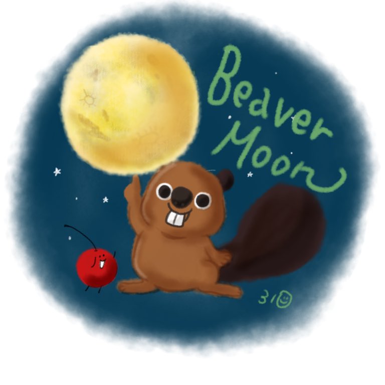 さとや 310や 今日は満月 Beaver Moonっていうんだね イラスト イラスト好きな人と繋がりたい オリジナルキャラクター 1日1絵 さくらんぼ ビーバームーン Beavermoon ビーバームーン T Co Nqeo6wmu8g Twitter