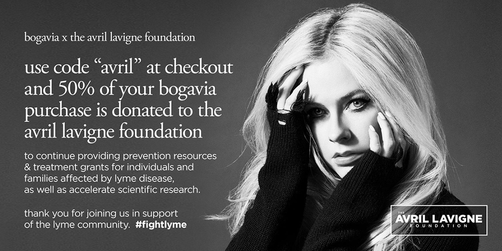 We absolutely LOVE #Bogavia!! Their entire product line is completely CLEAN, non-toxic, cruelty-free, vegan, paraben-free &amp; gluten-free. Best of all, they GIVE BACK!  When you shop at bogavia.com/avril/, use code AVRIL at checkout and 50% of your purchase helps us #FightLyme