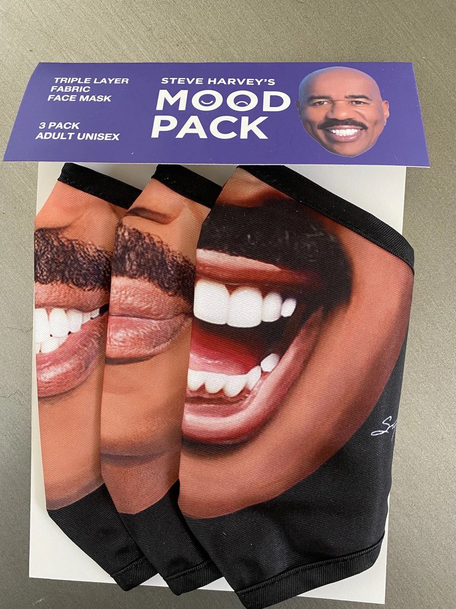 IAmSteveHarvey's tweet photo. Cyber Monday - 50% off masks and 30% off everything else! Use FM50 to get 50% off the Steve Harvey Mood Pack of 3 masks. A great stocking stuffer! 

https://t.co/WyHTQmI7i1 https://t.co/sgEGgvA7yq