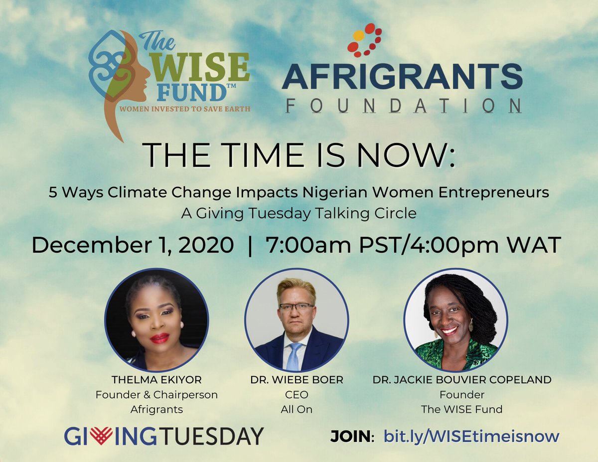 AllOnEnergy's tweet image. Join #GivingTuesday with @theWISEfund, @AfrigrantsF and our CEO, @WiebeB_Africa @AllOnEnergy. The time is now to act for climate change. Just click the link to join on Dec 1st. No registration required! Click here 👉 bit.ly/WISEtimeisnow 

#climatejustice #fundingequity