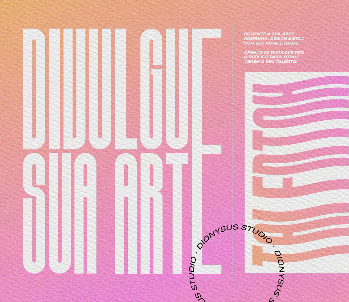 dionysusdesign_'s tweet photo. DIVULGUE SUA ARTE! 🗣
Comente aqui a sua arte se apresentando e etc.
Interaja com os outros comentários para que todos podemos nos entreter mais ainda! É válido todo tipo de arte, ok? Sinta-se livre para interagir com as outras pessoas! Vamos se ajudar. https://t.co/4yNVpWaSBb