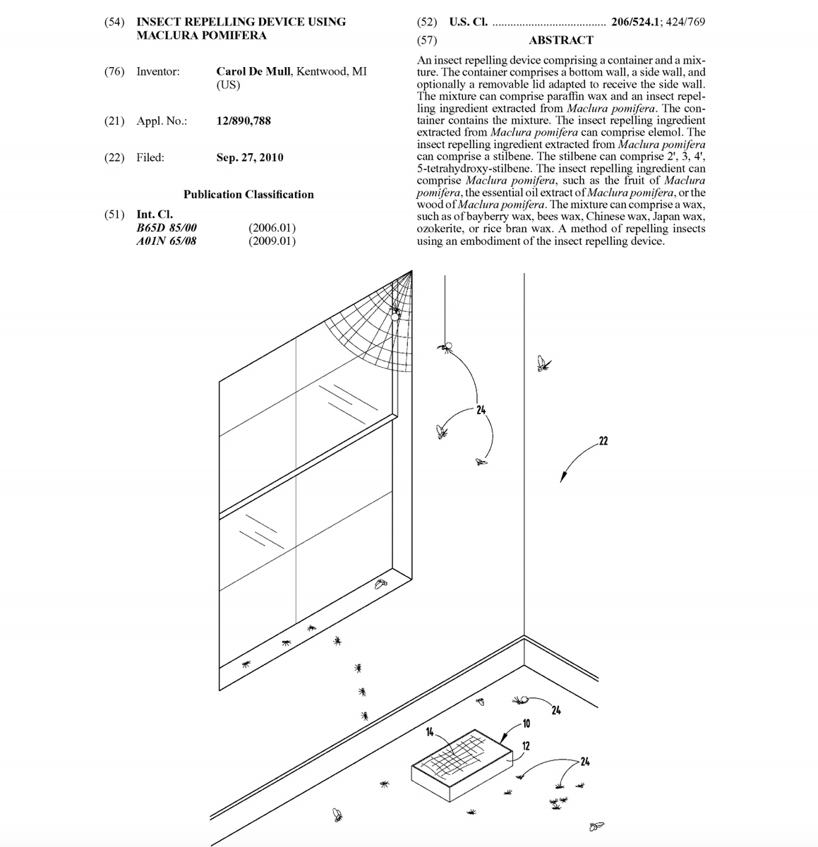 Here’s a patent application from 2010 that envisions using hedge apple fruits/extracts to repel insects. (Seems a bit wacky, but who knows.)  https://patentimages.storage.googleapis.com/55/a1/3d/1370796867eaa5/US20120074025A1.pdf