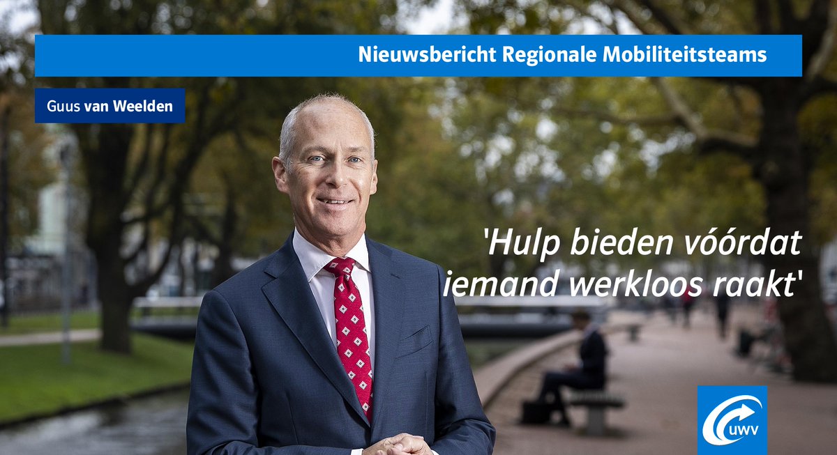 Mensen die hun werk dreigen te verliezen door #corona kunnen binnenkort terecht bij Regionale Mobiliteitsteams, waarin wij partner zijn. Guus van Weelden, RvB-lid: ’Met de mobiliteitsteams geven we mensen perspectief in de coronacrisis.’ Meer weten? u.uwv.nl/ruukx0eh