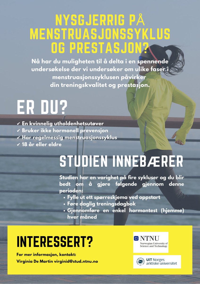 Nysgjerrig på menstruasjonssyklus
og prestasjon? Er du en kvinnelig utholdenhetsutøver?
Delta i den spennende studien min! 👇🏃‍♀️😊
<a href="/DionneNoordhof/">Dionne Noordhof</a>