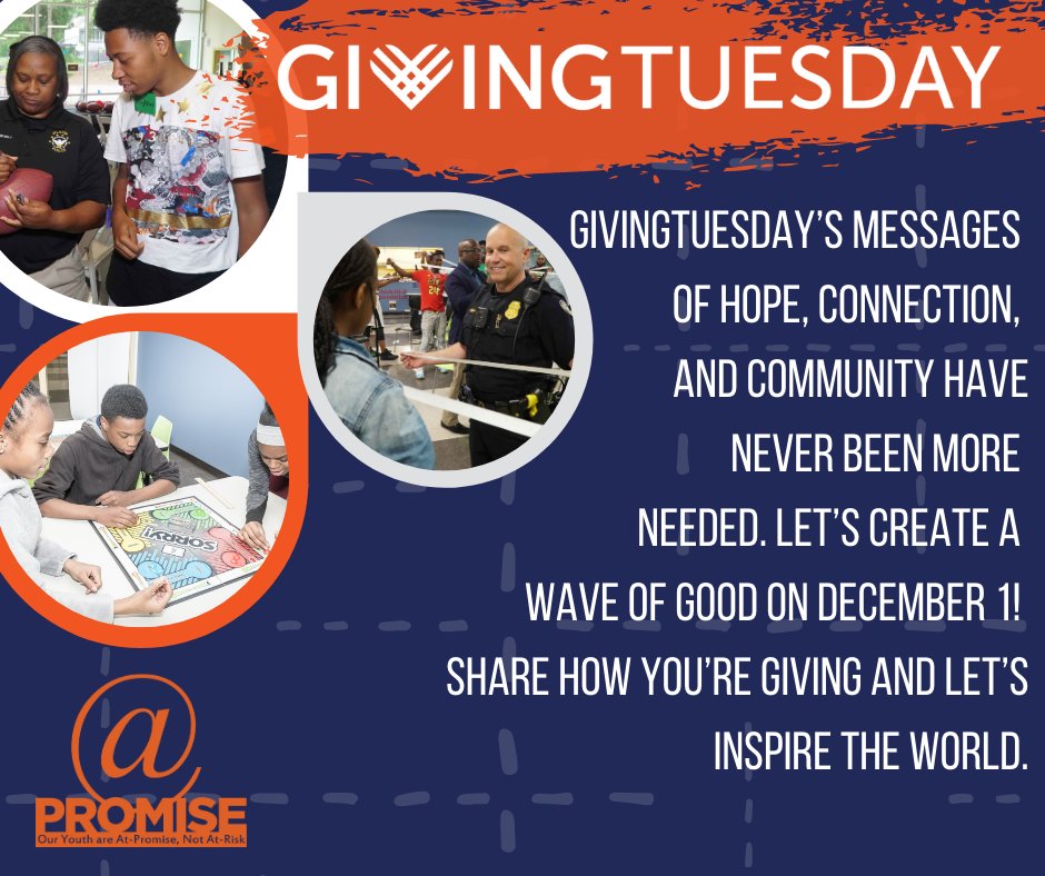 atlpolicefdn's tweet image. We envision a city where youth are embraced and provided with positive opportunities here in Atlanta! Help us create pathways to success for youth and join the At-Promise movement tomorrow on Giving Tuesday! Link in bio. #GivingTuesday #MySafeATL #AtPromise