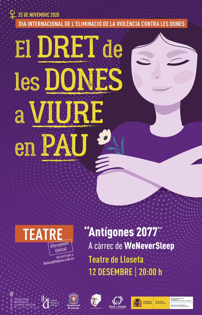 IBdona (@ib_dona) on Twitter photo 🎭El proper 12 de desembre a les 20:00h, es durà a terme l'obra de teatre "Antígones 2077", a càrrec de WeNeverSleep, al <a href="/TeatreLloseta/">Teatre Lloseta</a>.
⚠️Aforament limitat!
👉🏻Inscripcions a ibdona@ibdona.caib.es. 🎭El proper 12 de desembre a les 20:00h, es durà a terme l'obra de teatre "Antígones 2077", a càrrec de WeNeverSleep, al <a href="/TeatreLloseta/">Teatre Lloseta</a>.
⚠️Aforament limitat!
👉🏻Inscripcions a ibdona@ibdona.caib.es.