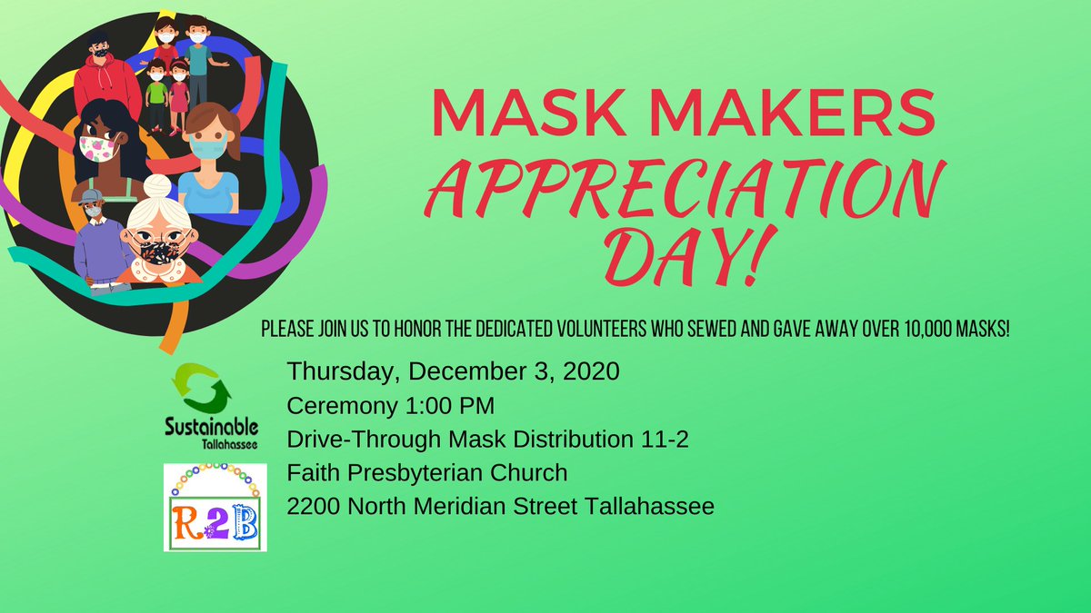 SustainTally's tweet photo. Please join us in giving a big community THANK YOU to the many volunteers who sewed and distributed over 10,000 facemasks since March! 
#tallahassee #leoncounty #facemasks https://t.co/UaJ0sSsXDy