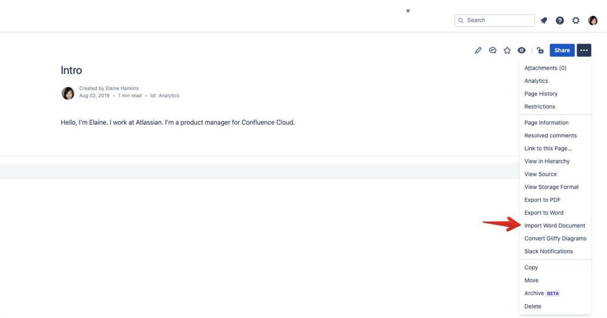 Confluence's tweet image. Pro tip ✅: Pull content you’ve created in Google Docs or Microsoft Word into templates, so you can make that transition smoother than a moonwalk. #confluencetips ow.ly/WDcm50Cysmi