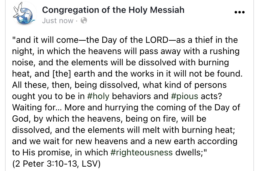 messiahkodesh's tweet image. ...what kind of persons ought you to be in #holy behaviors & #pious acts? We wait for new heavens, a new earth according to His promise, in which #righteousness dwells;" (2 Peter 3:10-13, LSV)