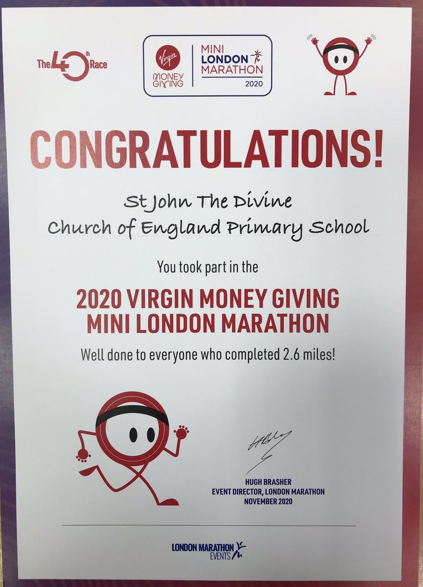 SjtdprimaryP's tweet photo. Thank you @_thedailymile and @LondonMarathon for our lovely certificate. We are so proud of all our students from Reception all the way up to Year Six. @SJTDPrimary @SJTDReception https://t.co/eicndQsLXV