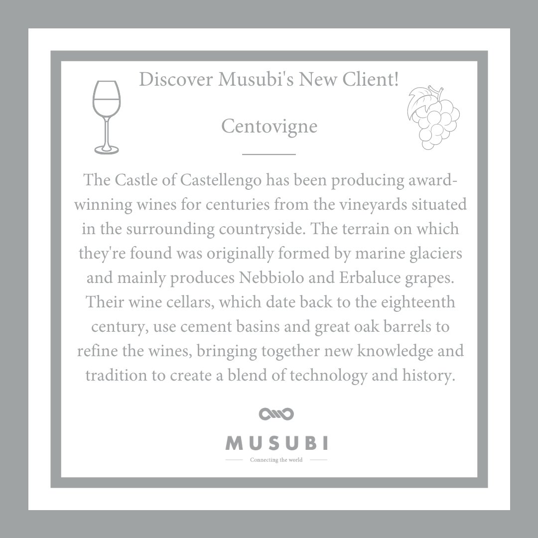 musubi_global's tweet photo. Discover Musubi’s new client! #onemoreclient #centovigne #musubi #italianwine #globaltrade https://t.co/bZdHiD1YGd