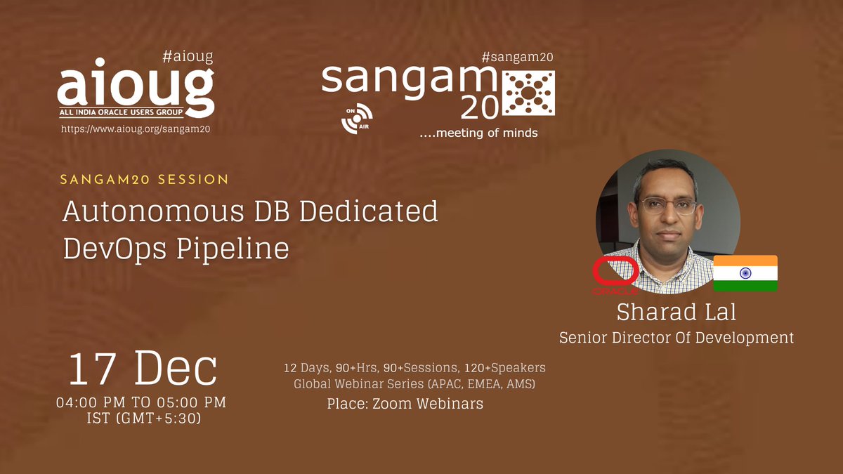 Please give a huge welcome to our #Sangam20 #Keyspeaker Sharad Lal. Register FREE now bit.ly/36lhfp5

<a href="/Oracle/">Oracle</a> <a href="/OracleDatabase/">Oracle Database</a> <a href="/OracleCloud/">Oracle Cloud</a> <a href="/Oracle_India/">Oracle India</a> <a href="/groundbreakers/">groundbreakers</a> <a href="/oracleugs/">Oracle User Groups</a> #aioug #Sangam20 #oraclecloud #oracleusers