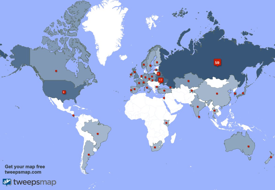 I have 9 new followers from Russia, and more last week. See tweepsmap.com/!busy_gigi71