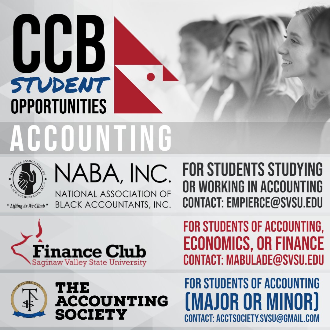 Find new ways to connect next semester! Here are a few of the Accounting and Finance RSOs we have available for our students. 

Are you involved with @naba_svsu @svsufinanceclub or The Accounting Society? Tell us why you joined in the comments ↓

#WeConnect  #SVSUCCB #SVSU